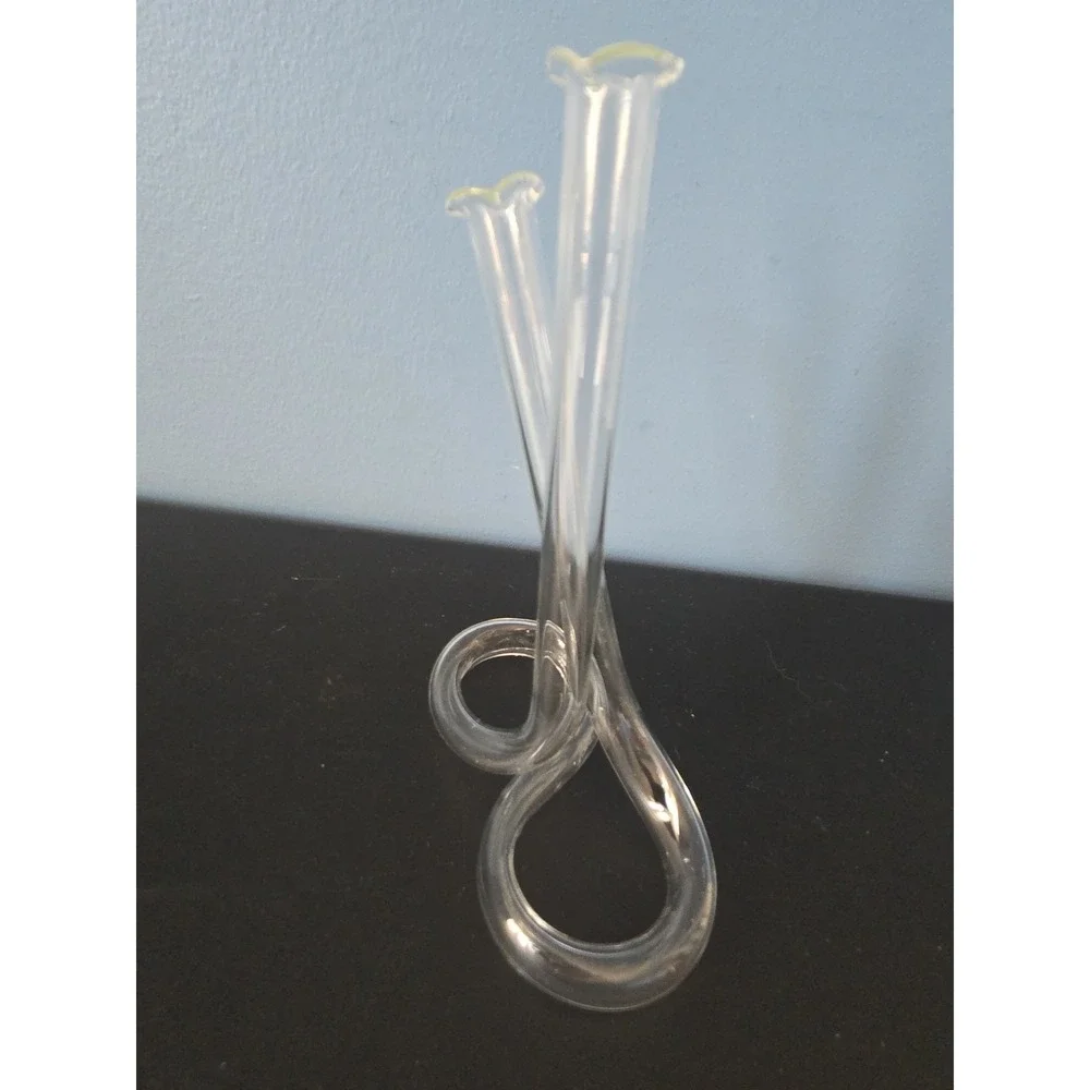 Double Tube Bud Infinity  #8 Clear Art  Blown Glass Propagation Vase Ruffled Top